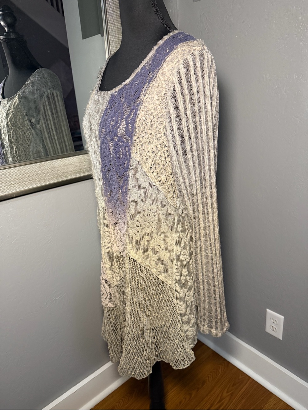 Adore Lace Textured Patchwork Boho Artsy Fairycore Whimsy Tunic Large. - Picture 3 of 7